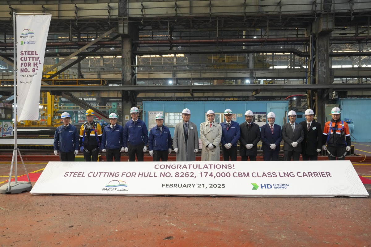 Senior officials from Nakilat and HD Hyundai Samho during the commencement of construction of six gas carriers in South Korea.