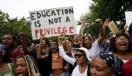 Students protest over planned increases in tuition fees in Stellenbosch, October 23, 2015. REUTERS/Mike Hutchings
