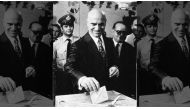 FILE - In this July 29, 1973 file photo, Deputy Premier Stylianos Pattakos casts his ballot in a referendum in Athens. Pattakos, the last survivor among the leaders of a 1967 coup that ruled Greece for seven years, has died at 103. The state-run Athens Ne