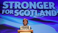 Scotland's First Minister and leader of the Scottish National Party (SNP), Nicola Sturgeon, speaks at the party's annual conference in Glasgow, Scotland, Britain October 13, 2016. (Reuters/Russell Cheyne)