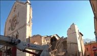 This handout TV grab released by Italian broadcast Sky Tg24 shows the destroyed basilica of Norcia after an 6.6 magnitude earthquake on October 30, 2016 in Norcia.  AFP