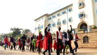 Students of Makerere University, supporting academicians, stage a demonstration to protest their salary delay in Kamapala, Uganda on November 1, 2016. ( Lubowa Abubaker - Anadolu Agency )