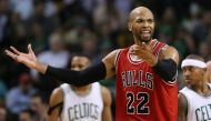 Taj Gibson #22 of the Chicago Bulls disputes a call during the third quarter against the Boston Celtics at TD Garden on November 2, 2016 in Boston, Massachusetts. Maddie Meyer /AFP