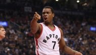 Toronto Raptors point guard Kyle Lowry (7) yells out against the Los Angeles Lakers at Air Canada Centre. The Raptors beat the Lakers 113-80. Mandatory Credit: Tom Szczerbowski
