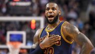 Cleveland Cavaliers forward LeBron James (23) reacts to a foul call during the second half of a 116-112 win over Toronto Raptors at Air Canada Centre. Mandatory Credit: Dan Hamilton-USA TODAY Sports