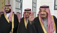 The Custodian of the Two Holy Mosquoes King Salman bin Abdulaziz of Saudi Arabia (R), Saudi defence minister and Deputy Crown Prince Mohammed bin Salman (L) and Deputy Crown Prince and the Minister of Interior of Saudi Arabia Muhammad bin Nayef (C) attend