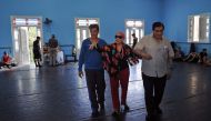 Prima ballerina assoluta and director of Cuba's National Ballet Alicia Alonso, attends a training session in Havana, on December 20, 2016. This wednesday Alicia Alonso celebrates her 96th birthday . / AFP / YAMIL LAGE
