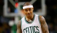 Boston Celtics point guard Isaiah Thomas (4) smiles after a basket during the fourth quarter against the Utah Jazz at TD Garden. The Boston Celtics won 115-104. Greg M. Cooper