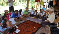 Undated picture released on January 31, 2017 by the General Direction of Intercultural Bilingual and Rural Education of the Peruvian Ministry of Education (DIGEIBIRA) of Amazonian children participating in activities designed to practice their native lang