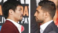 Philippine boxing hero Manny Pacquiao (left) and British fighter Amir Khan confirm their fight in April.