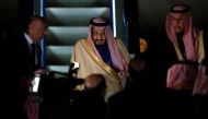 The Custodian of Two Holy Mosques, King Salman bin Abdulaziz Al Saud of Saudi Arabia (C) arrives at Haneda international airport in Tokyo, Japan, March 12, 2017. REUTERS/Toru Hanai
