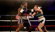 Clarissa Shields throws punch on Szilvia Szabados of Hungary in the second round during the NABF Middleweight Championship at the MGM Grand Detroit on March 11, 2017 in Detroit, Michigan. Shields won the fight in the fourth round by TKO. (Gregory Shamus/G