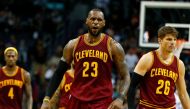 Cleveland Cavaliers forward LeBron James (23) reacts after scoring a basket in the second half against the Charlotte Hornets at Spectrum Center. The Cavs defeated the Hornets 112-105.  Jeremy Brevard