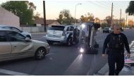 A self-driven Volvo SUV owned and operated by Uber Technologies Inc. is flipped on its side after a collision in Tempe, Arizona, U.S. on March 24, 2017. Courtesy FRESCO NEWS/Mark Beach/Handout via REUTERS