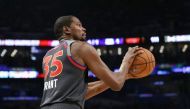 Kevin Durant of the Golden State Warriors shoots the ball in the second half of the 2017 NBA All-Star Game February 19, 2017 in New Orleans