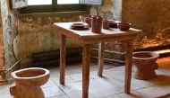 A picture shows furnitures and tableware made from 