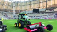 A view of the returfing process being carried out by groundsmen at Khalifa International Stadium in Doha.