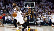 Kyrie Irving #2 of the Cleveland Cavaliers drives past CJ Miles #0 of the Indiana Pacers during the second half in Game Two of the Eastern Conference Quarterfinals during the 2017 NBA Playoffs at Quicken Loans Arena on April 17, 2017 in Cleveland, Ohio. G