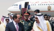 A handout picture provided by the Saudi Royal Palace on April 23, 2017 shows Saudi King Salman receiving Egyptian President Sisi, upon the latter's arrival in the capital Riyadh. (AFP / Saudi Royal Palace / BANDAR AL-JALOUD)