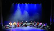 Musicians rehearse ahead of a performance of 'Refugees for Refugees', a musical project aimed at raising money for refugees and involving musicians from Belgium, Syria, Iraq, Afghanistan, Pakistan and Tibet, at Kortrijk's theatre, Belgium. 