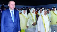  The Emir of Kuwait H H Sheikh Sabah Al Ahmad Al Jaber Al Sabah and Turkish President Recep Tayyip Erdogan attending a ceremony held in connection with the constructions of the new Kuwait international airport in Kuwait City, yesterday.