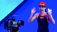 Hungary’s Katinka Hosszu reacts after competing in the women’s 200m individual medley final during the swimming competition at the 2017 FINA World Championships in Budapest, on Monday.