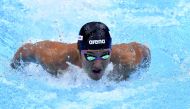 Japan’s Kosuke Hagino competes in a men’s 200m medley heat during the swimming competition at the 2017 FINA World Championships in Budapest, yesterday. Hagino began his bid to become the first non-American winner of the men’s 200m individual medley since 