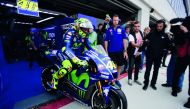 Movistar Yamaha MotoGP’s Italian rider Valentino Rossi leaves the box during the Moto GP first free practice during the Moto Grand Prix of Aragon at the Motorland Circuit in Alcaniz  yesterday.