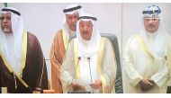 Kuwaiti Emir H H Sheikh Sabah al-Ahmad Al-Sabah at the second ordinary session of the 15th legislative term of National Assembly. 
