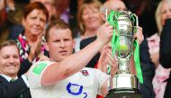 England’s Dylan Hartley celebrates with the Old Mutual Wealth Cup after the game at Twickenham Stadium, London in this May 2016 file picture.