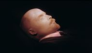 This file photo taken on October 28, 1991 shows photographed for the first time in 30 years, the embalmed body of Russian Bolshevik revolutionary leader and Soviet Union founder Vladimir Ilyich Lenin in the Mausoleum (built in 1930) bearing his name in Mo