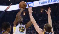 Golden State Warriors forward Kevin Durant (35) shoots the basketball against Utah Jazz forward Joe Ingles (2) during the first quarter at Oracle Arena. Mandatory Credit: Kyle Terada