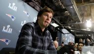 New England Patriots quarterback Tom Brady speaks during a media availability ahead of the Super Bowl in Minneapolis, Minnesota, US February 1, 2018. REUTERS/Kevin Lamarque 