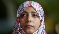 Nobel Peace Prize winner Tawakkol Karman of Yemen looks on during a news conference against mining in the town of Casillas, Guatemala, October 26, 2017. Reuters/Luis Echeverria