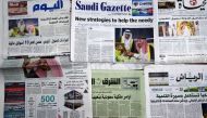 A picture taken February 27, 2018 in Riyadh shows the front pages of the daily Saudi newspapers displaying the latest appointments and changes in the Saudi military.  AFP / Fayez Nureldine