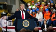 U.S. President Donald Trump speaks to a crowd gathered at the Local 18 Richfield Facility of the Operating Engineers Apprentice and Training, a union and apprentice training center specializing in the repair and operation of heavy equipment on March 29, 2