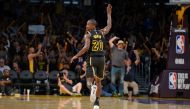 Los Angeles Lakers guard Andre Ingram (20) reacts after he shoots a three point basket against the Houston Rockets during the second half at Staples Center. Gary A. Vasquez