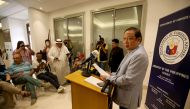 Filippino Ambassador in Kuwait Renato PO Villa speaks during a press conference at the Philippines embassy in Kuwait City on April 21, 2018. / AFP / YASSER AL-ZAYYAT