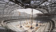 A view of the Al Bayt Stadium in Al Khor City resembling the inside of a traditional Bedouin tent.