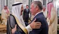 This handout picture released by the Saudi Royal Palace on June 11, 2018, shows Jordanian King Abdullah II and Kuwait Emir Sheikh Sabah al-Ahmad al-Jaber al-Sabah (L) attending a meeting in Mecca to discuss the economic crisis in Jordan. AFP PHOTO / SAUDI