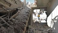 The destruction caused by reported govenrment forces' bombings in the town of Al Habit on the southern edges of the rebel-held Idlib province on September 10, 2018. / AFP / OMAR HAJ KADOUR