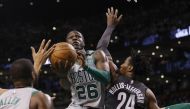 Boston Celtics guard Jabari Bird (26) drives to the basket against Brooklyn Nets forward Rondae Hollis-Jefferson (24) in the second quarter at TD Garden, Apr 11, 2018 Credit: David Butler II-USA TODAY Sports