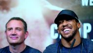 Trainer Robert McCracken and Anthony Joshua during a press conference September 20, 2018, London. Action Images via Reuters/Andrew Couldridge 