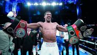 Anthony Joshua celebrates his win against Alexander Povetkin. Action Images via Reuters/Andrew Couldridge 