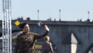 US actress Eva Longoria presents a creation for L'Oreal during the Spring-Summer 2019 Ready-to-Wear collection fashion show in Paris, on September 30, 2018. / AFP / Alain JOCARD