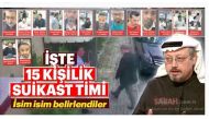 A screenshot of the report published by Turkish newspaper Sabah, showing the faces of the 15 men taken at passport control 