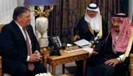 Saudi Arabia's King Salman (R) meets with US Secretary of State Mike Pompeo in Riyadh on October 16, 2018. Pompeo arrived in the Saudi capital for talks with King Salman on what happened to missing journalist Jamal Khashoggi. AFP / POOL / LEAH MILLIS