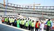 The visiting Confederation of African Football (CAF)  delegation and Qatar Football Association officials at the Education City Stadium construction site yesterday. 