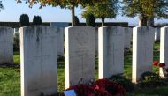 A picture taken on October 18, 2018 shows the grave of John Kipling, son of British writer Rudyard Kipling, at the Sainte Mary's military cemetary in Haisnes, near the city of Lille, northern France. AFP / DENIS CHARLET