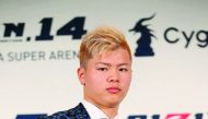 Tenshin Nasukawa posing during a press conference to announce his fight with US Boxing superstar Floyd Mayweather Jr. AFP / Rizin Fighting Federation